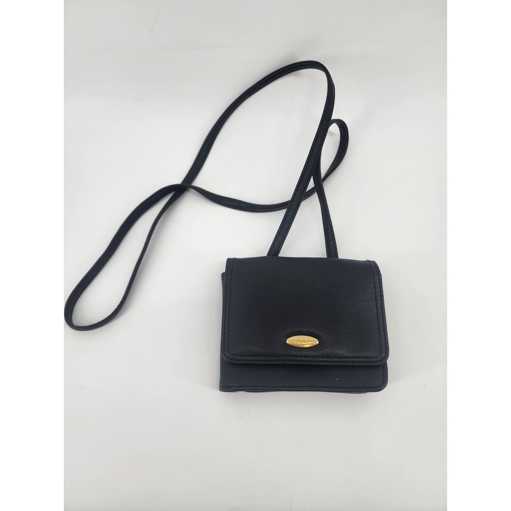 Liz Claiborne Vintage Black Crossbody Wallet Purse Mini Bag Faux Leather 90s‎